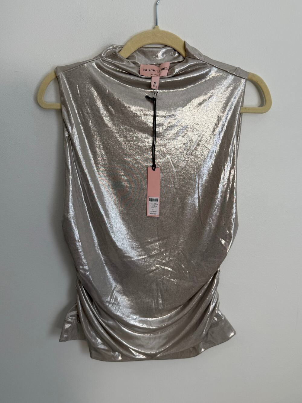 Chico's Black Labeled Gathered Knit top silver NWT size $120